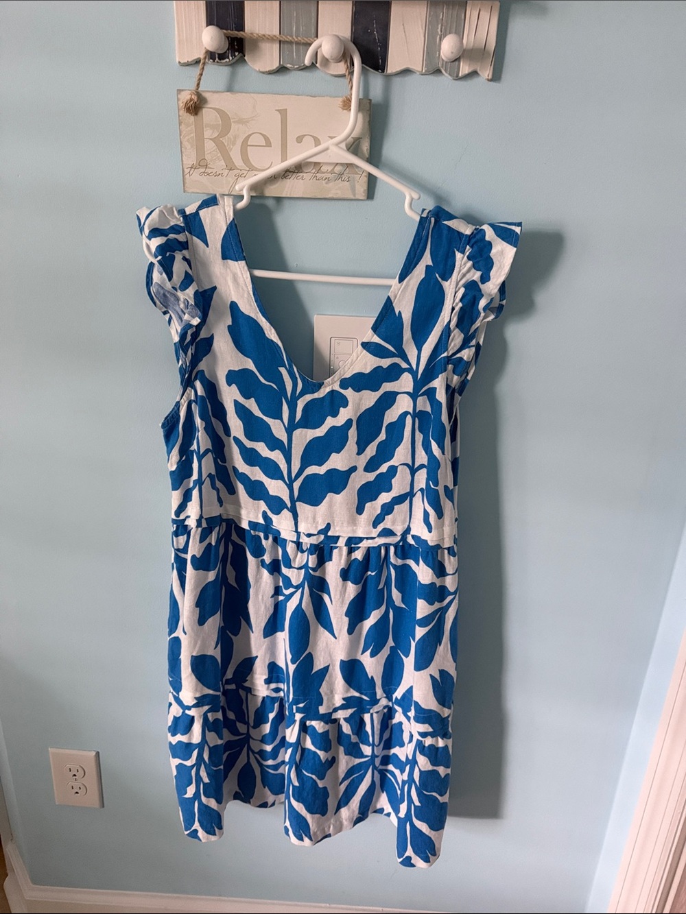 Rachel Zoe Blue and White Leaf-Print Mini Dress